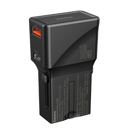 Củ sạc du lịch Baseus Youth Edition Universal Conversion Plug sạc nhanh 18W 1 cổng USB + 1 cổng Type-C với các chân cắm tiêu chuẩn quốc tế