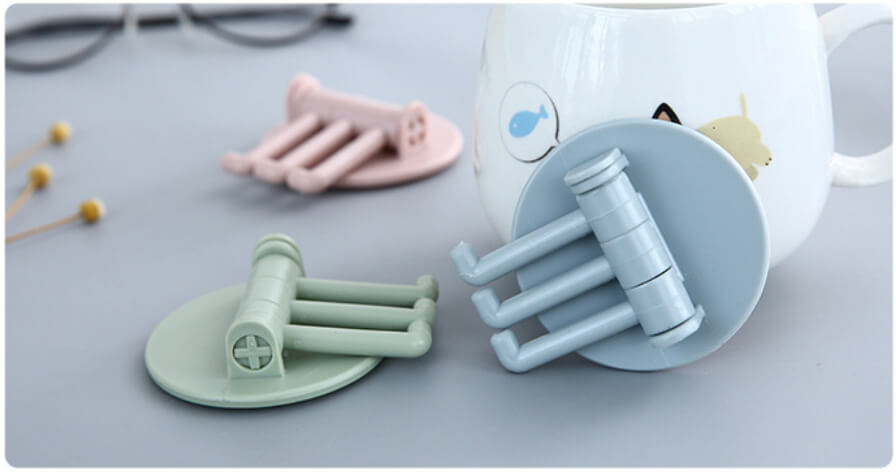 Móc Nhựa Dán Tường 3 Móc Kèm 1 Miếng Dính Tường Xoay 180º Treo Đồ Đa Năng Tiện Lợi