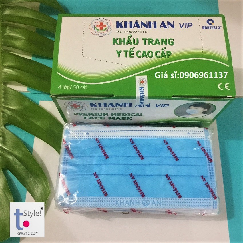Hộp 50 cái khẩu trang y tế Khánh An Loại 1 - 4 lớp vải SMS lọc kháng khuẩn ISO 13485:2016 - nhiều màu
