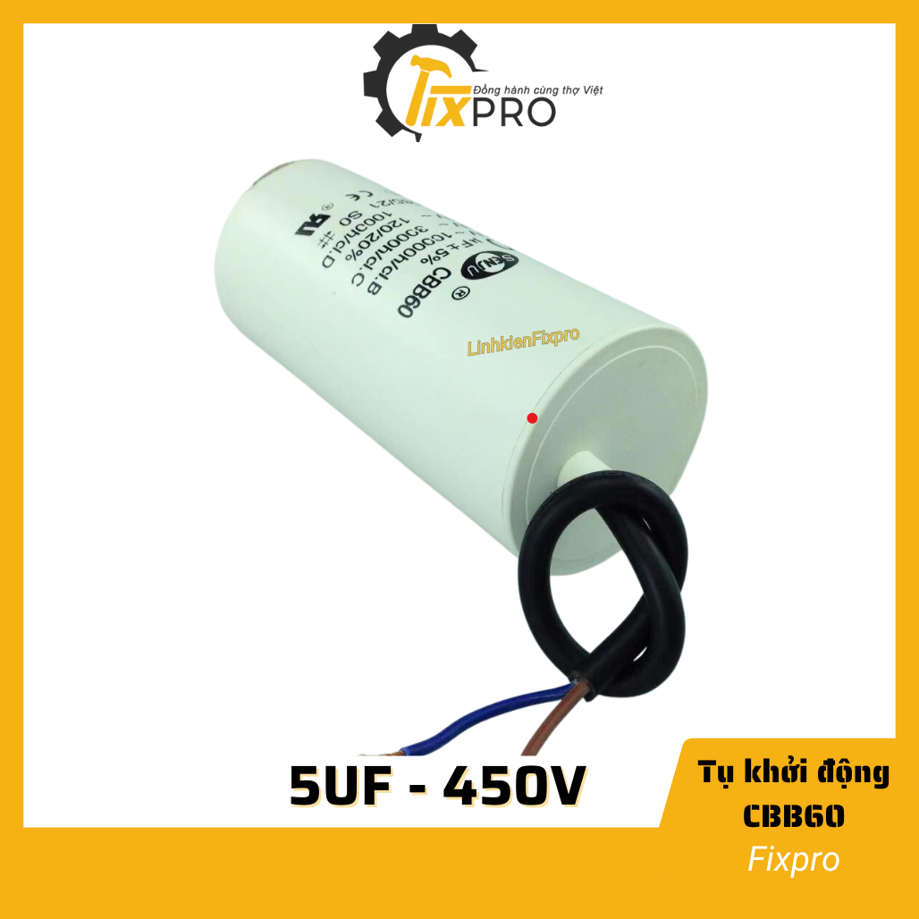 Tụ khởi động 5uf 450v cbb60 senju màu trắng loại xịn - fixpro