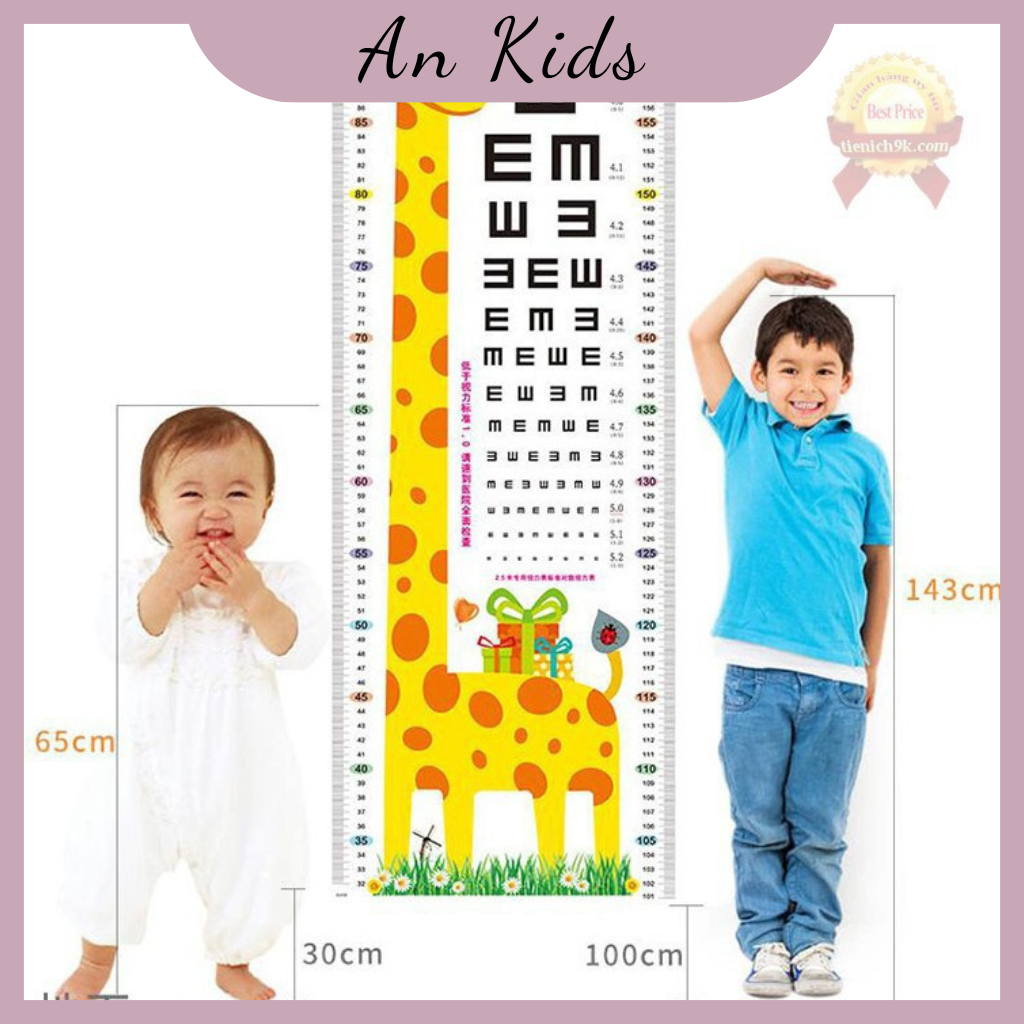 Decal dán tường đo chiều cao và đo thị lực cho bé ankids