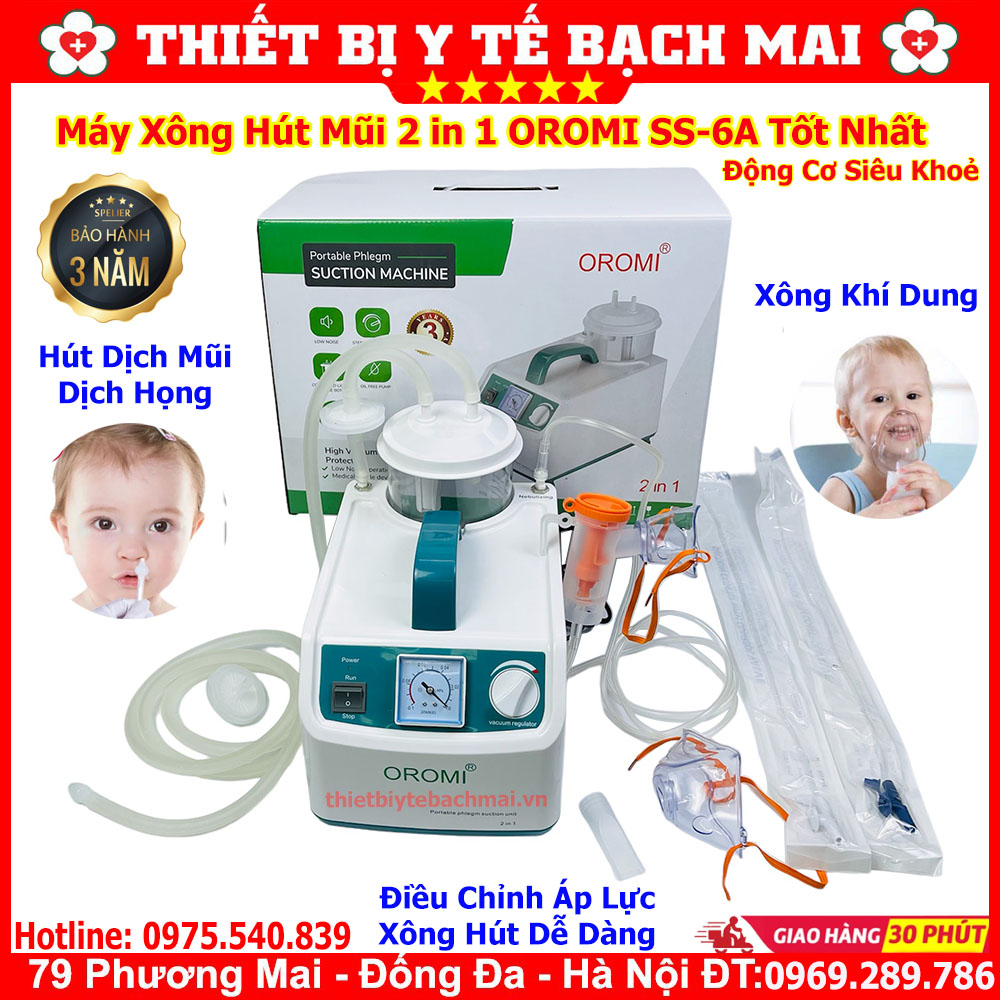Máy xông hút 2 in 1 oromi ss-6a chuyên dụng - máy hút mũi dịch đờm họng + xông khí dung trẻ em, người lớn