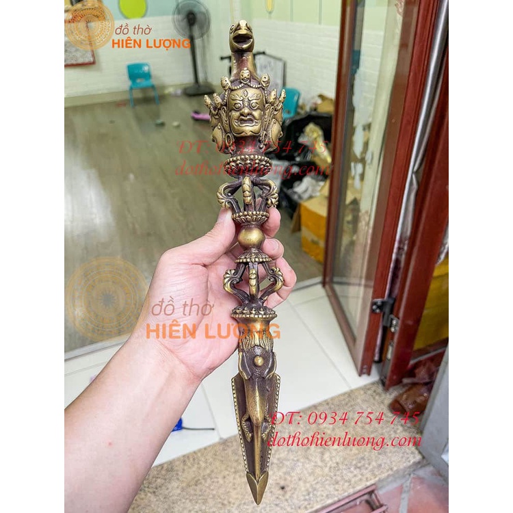 Dao Phurba Bằng Đồng Dài 37cm (Có chùy kim cang ở giữa) - Pháp Khí Mật Tông