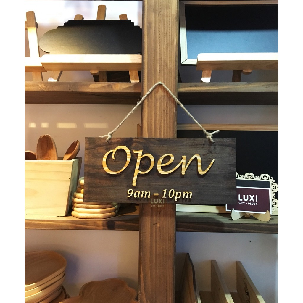 Bảng gỗ treo cửa 2 mặt open-closed mẫu hcn - luxi decor