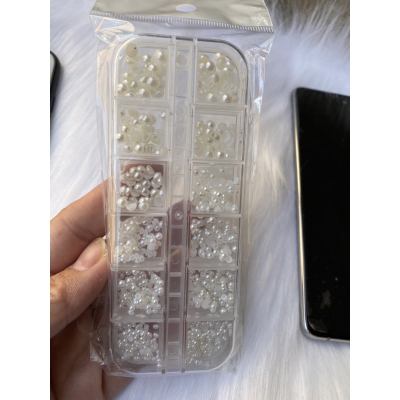 [GIẢM SỐC] Set Ngoc Trai nửa mix size trắng trang trí móng