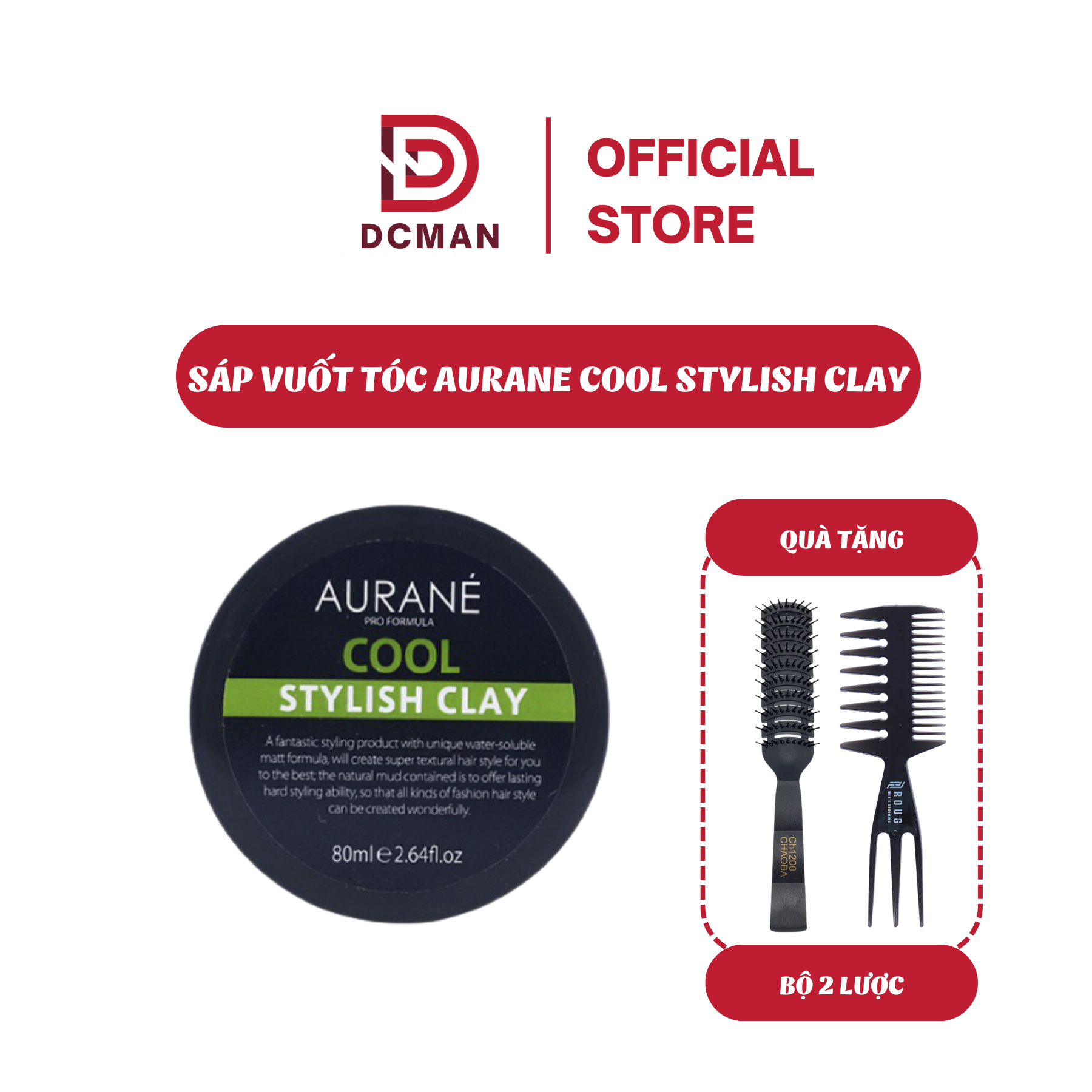 Sáp vuốt tóc nam Aurane Cool Stylish Clay 80Ml Chính Hãng, Dành cho Tóc Trung Bình, Dày và Nhiều Dầu