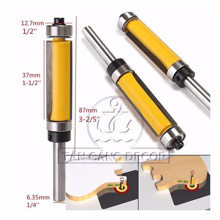 Mũi Router Phay Thẳng Bi Trên – Dưới 37mm Cốt 6.35 mm