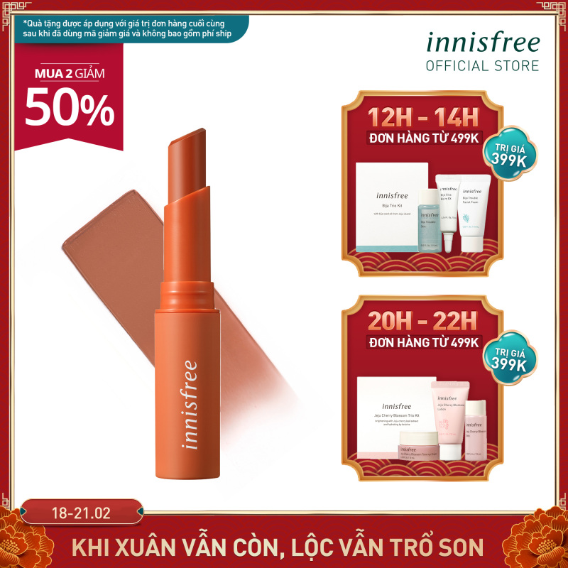 Son môi dạng thỏi lâu trôi innisfree chính hãng Vivid Cotton Stick 2g