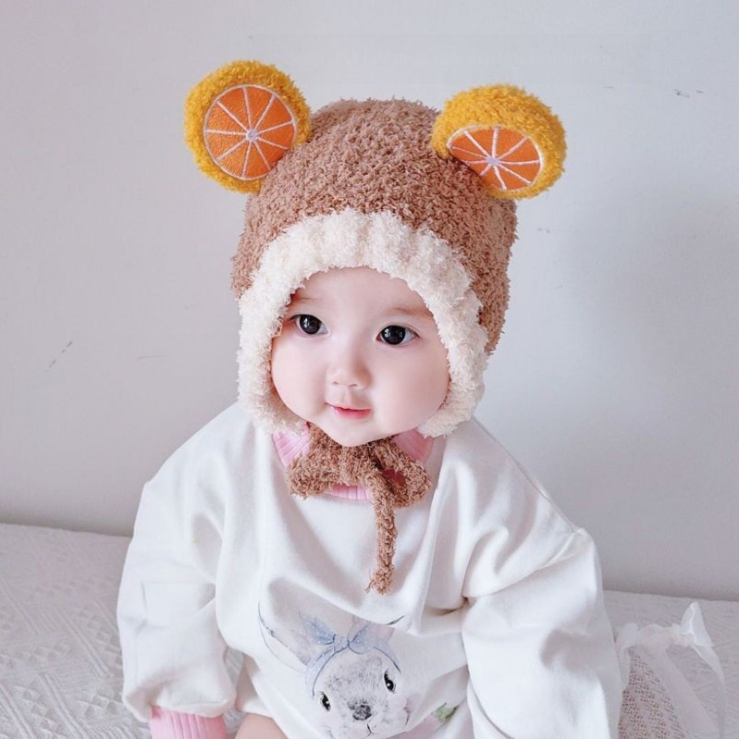 Mũ Len Cho Bé Hình Hoa Quả Có Dây Buộc
