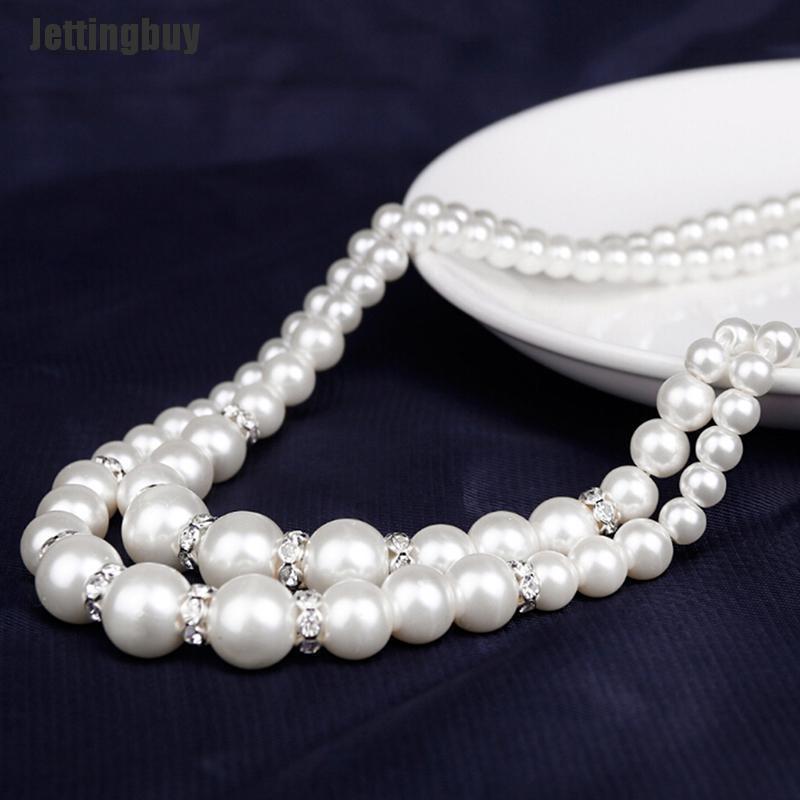 Jettingbuy Bộ Trang Sức Chuỗi Đôi Ngọc Trai Trang Sức Vòng Cổ Ngọc Trai Giả Cho Nữ