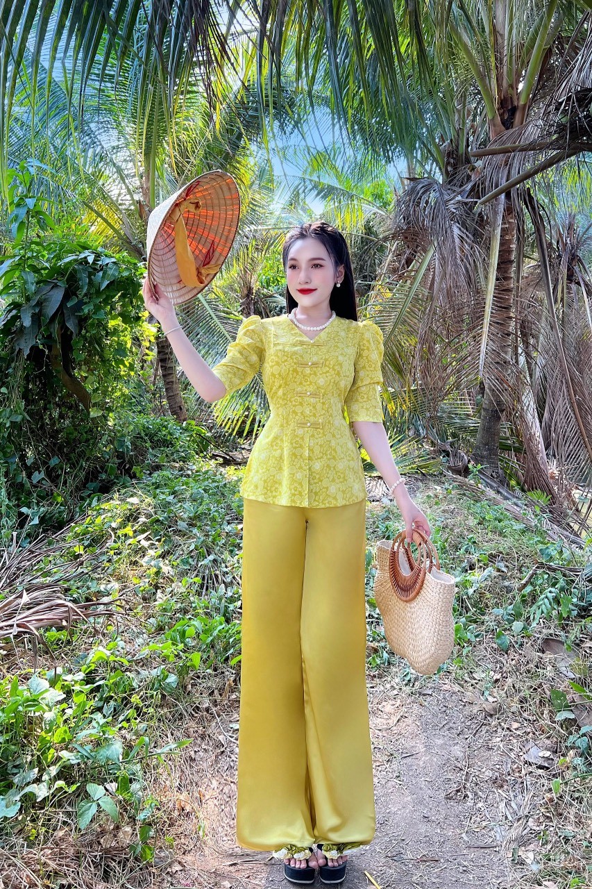 SÉT BỘ BÀ BA CỔ TIM TAY LỠ CHẤT LỤA MANGO CAO CẤP