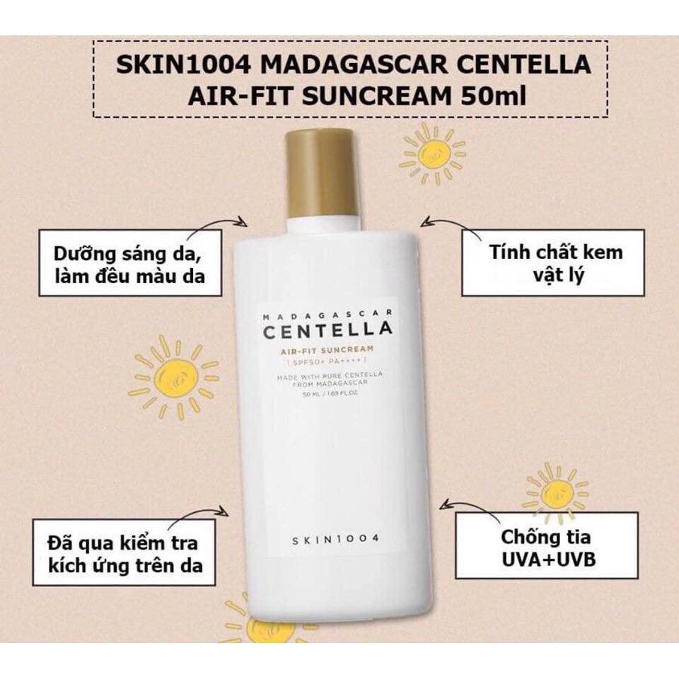 Kem Chống Nắng Nâng Tông cho da mụn, nhạy cảm Chiết Xuất Rau Má Skin1004 Madagascar Centella SPF50+/PA++++ 50ml