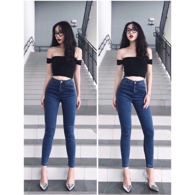 Quần jean nữ lưng cao xanh 03-3