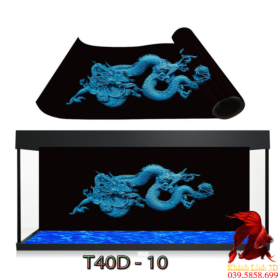 tranh 3d trang trí bể cá hình Rồng Xanh, siêu đẹp nét, tích hợp keo sẵn trên bề mặt tranh in công nghệ UV