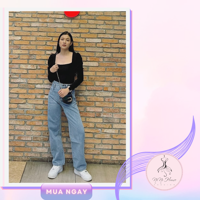Quần jeans ống rộng ulzzang cạp chéo