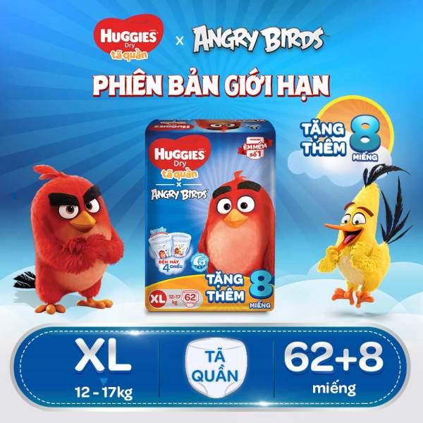 Tã Quần Huggies Dry Gói Cực Đại Angry Birds phiên bản giới hạn XL62 - Tặng 8 miếng