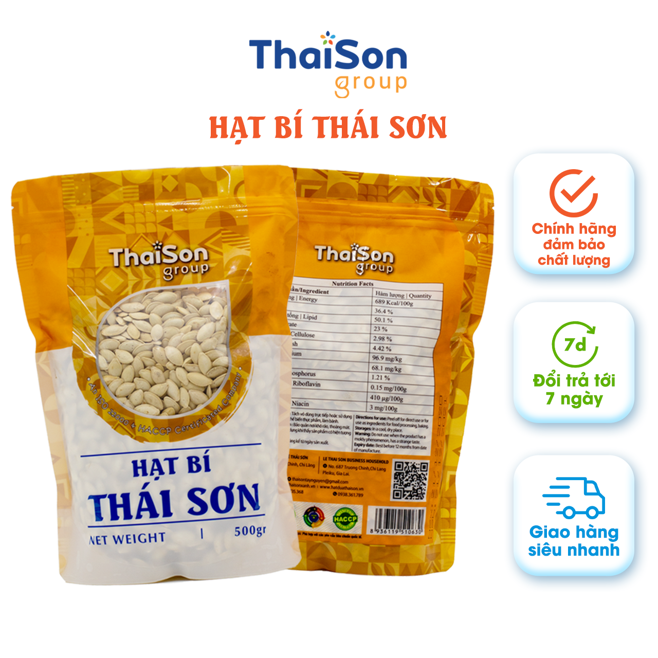 HẠT BÍ SẠCH THÁI SƠN RANG MUỐI HẠT LỚN TÚI ZIP 500G HB