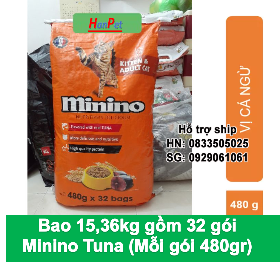 Hanpet - (Bao Lớn 15,36kg & 7kg) Minino Thức ăn mèo loại hạt khô / thức ăn cho mèo mọi lứa tuổi / me-o / thức ăn dành cho mọi loại mèo
