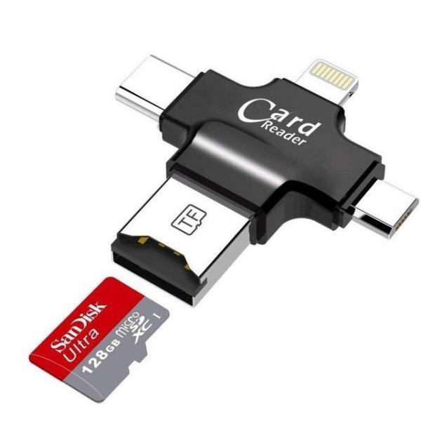 Đầu đọc thẻ đa năng 4 in 1 OTG, USB, TYPE - C, IOS dùng cho iOS - Android - PC- Macbook