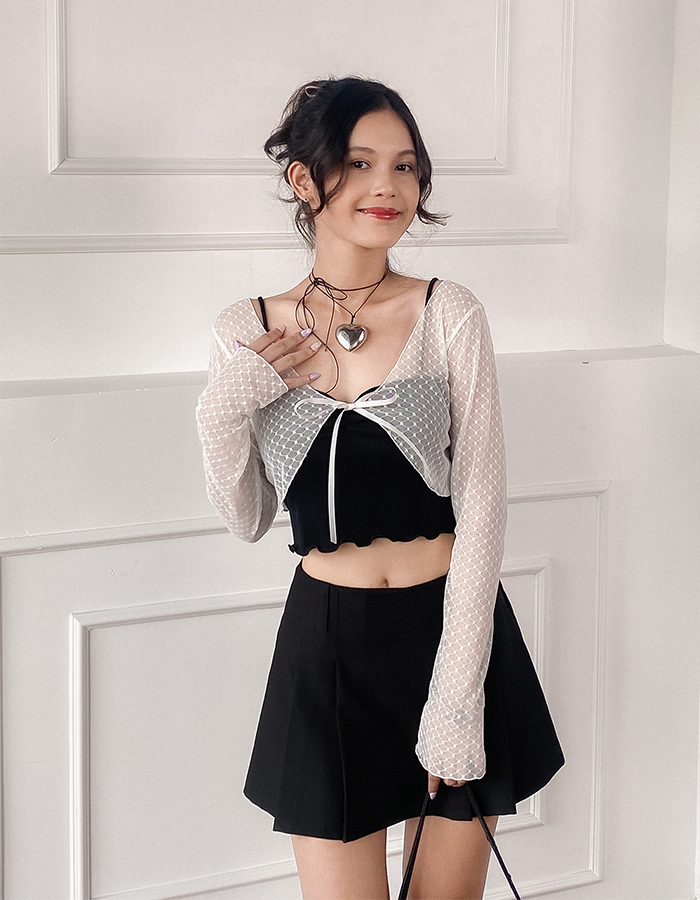 DALLA Áo ren trắng cột nơ/cuốn biên (CDG03)