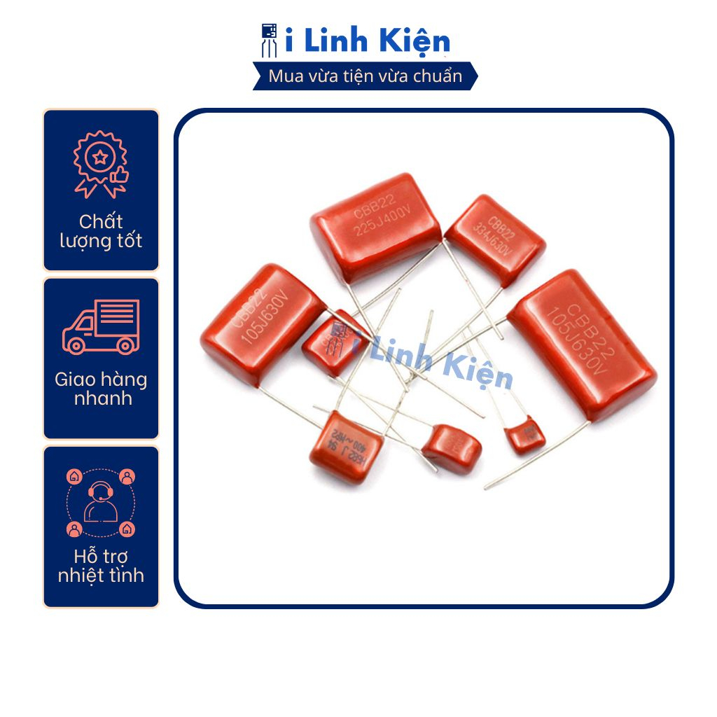 Tụ CBB 630V 105J 1uF 20mm chính hãng.