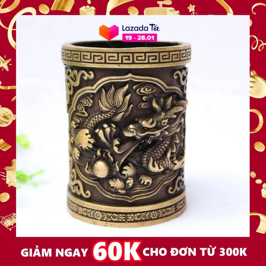 Ống đựng bút bằng đồng thau cỡ trung phong thủy Hồng Thắng