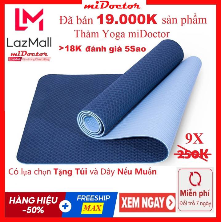 Thảm Tập Yoga 2 Lớp Cao Cấp, Thảm Tập Gym Màu Xanh Coban – Chính Hãng miDoctor – miDoctor >>> top1shop >>> lazada.vn