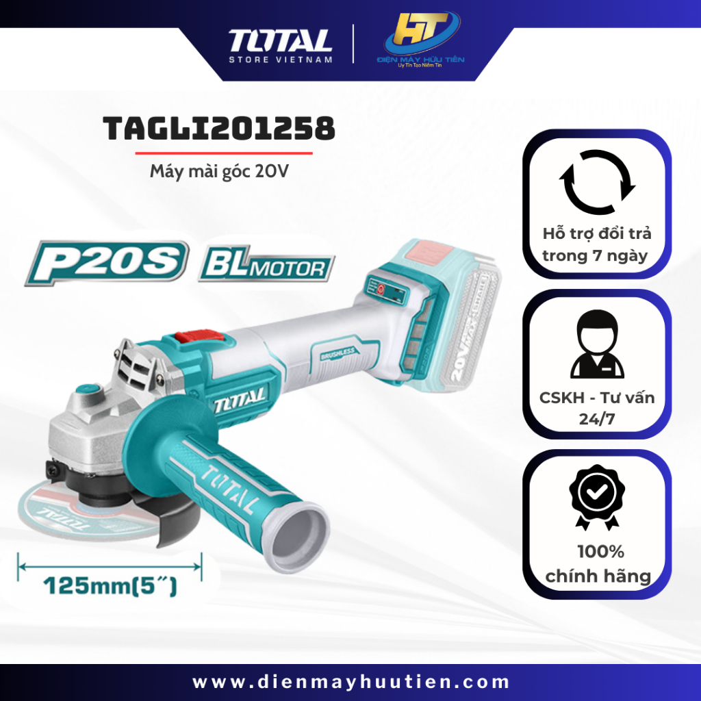 Máy mài góc dùng pin Lithium 20V Total TAGLI201258