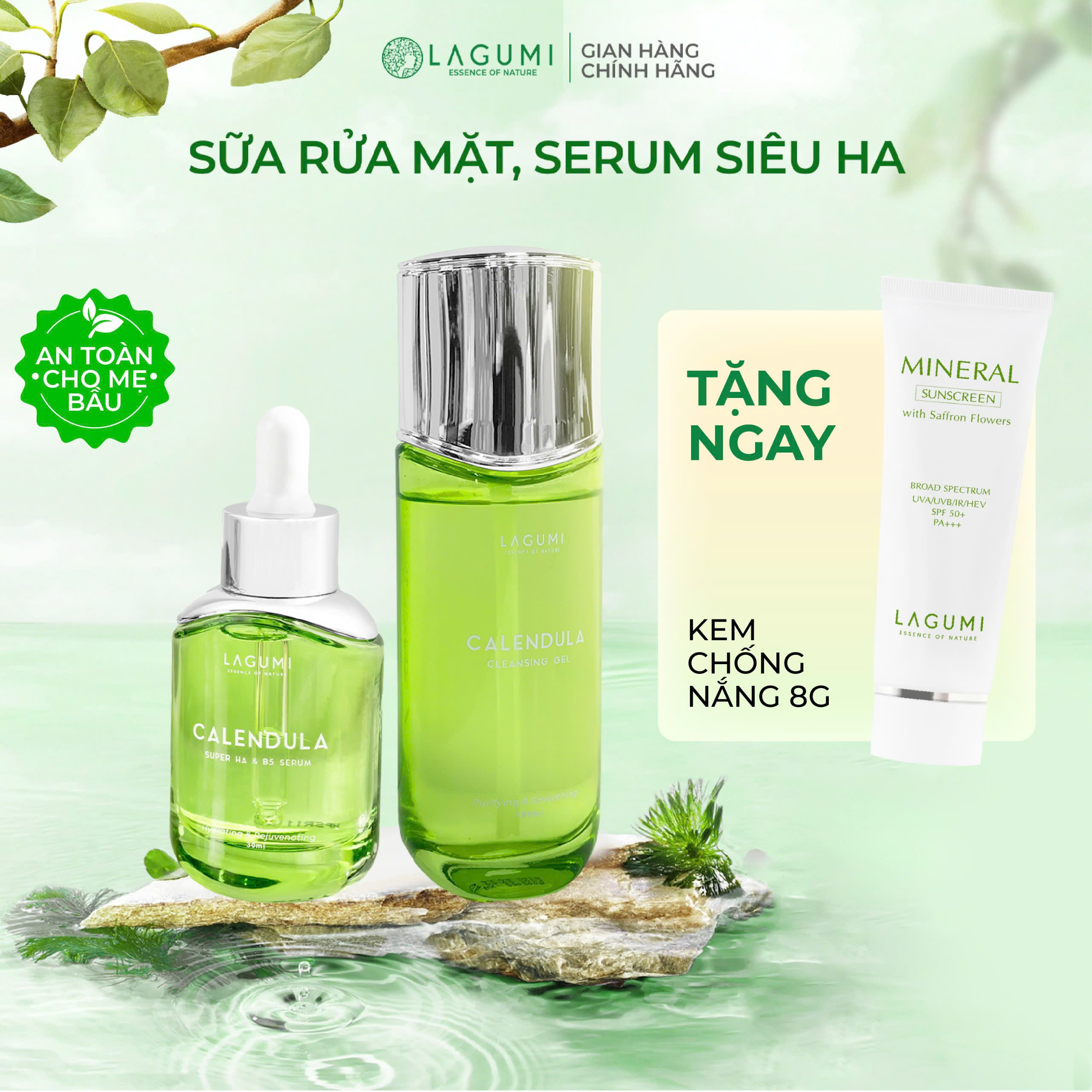 Combo sữa rửa mặt và serum dưỡng ẩm LAGUMI