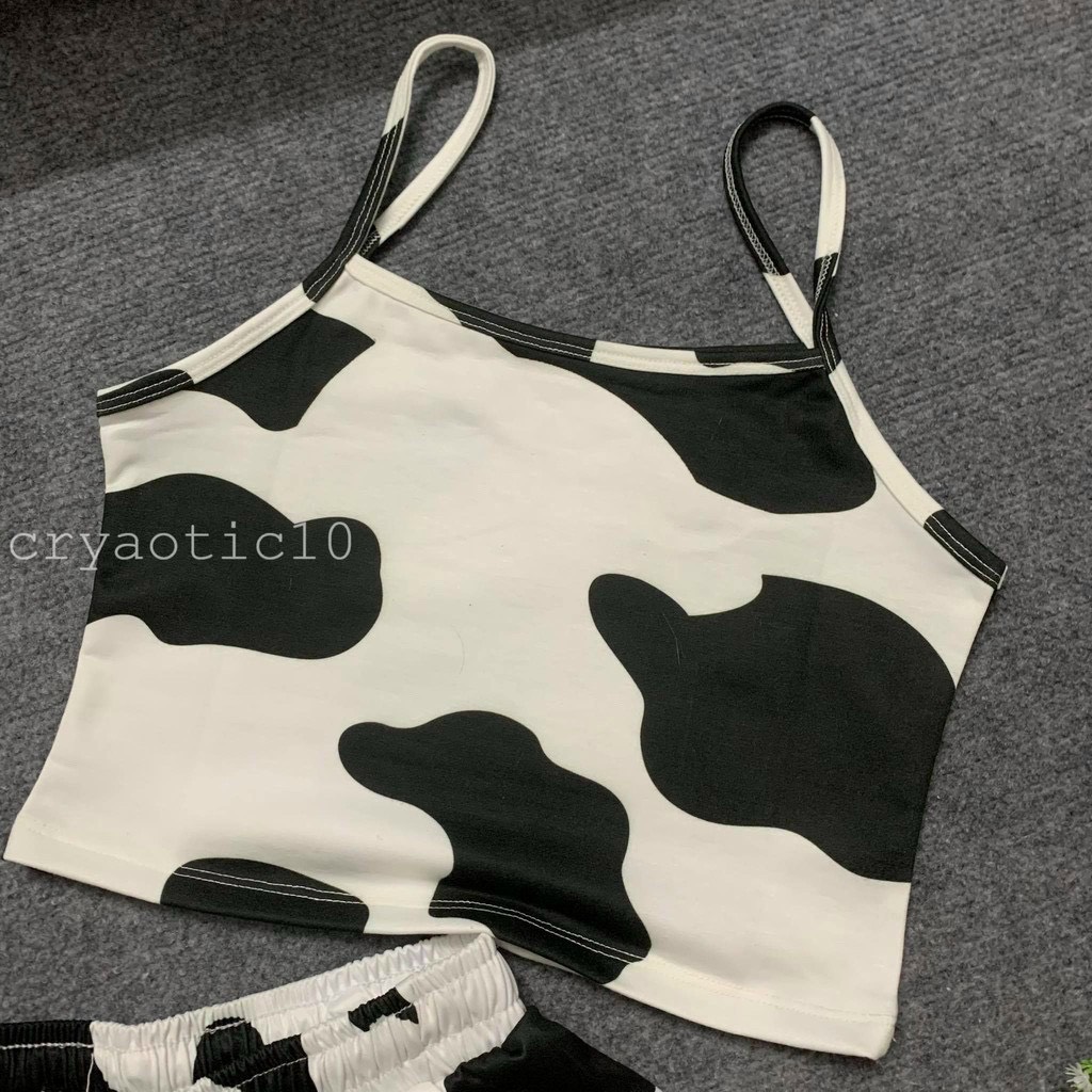 Sét bộ thun 2 dây in hình bò sữa siêu dễ thương ttsla0488