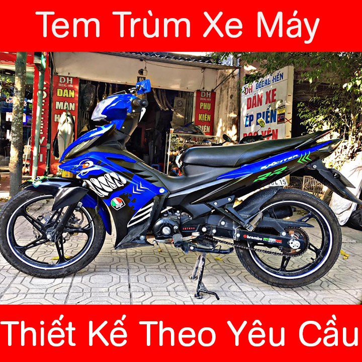 Tem trùm xe exciter 135 xanh đen mẫu mới - tem trùm xe exciter 135 thiết kế theo yêu cầu- tem dán xe máy exciter 135 xanh đen rẻ chất