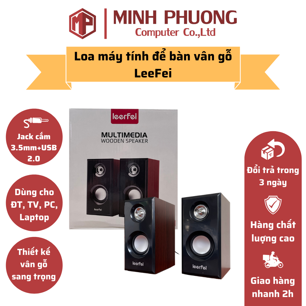 Loa máy tính để bàn vân gỗ LeerFei 2.0
