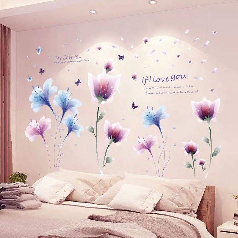 Decal dán tường hoa xanh tím( tranh ghép)