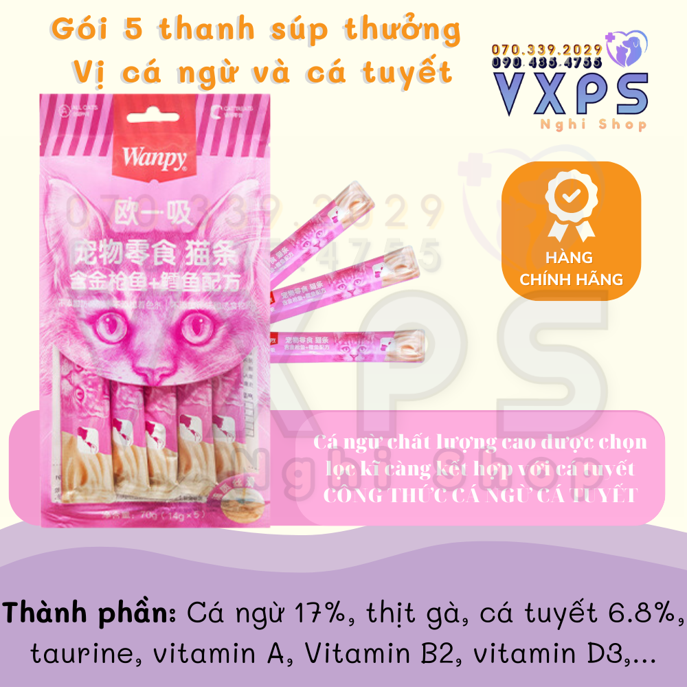 [GIẢM ĐẾN 20% Ở XU] [Wanpy] Soup Thưởng Wanpy Gói 5 Thanh (5x14g) - Súp Thưởng Cho Mèo Wanpy