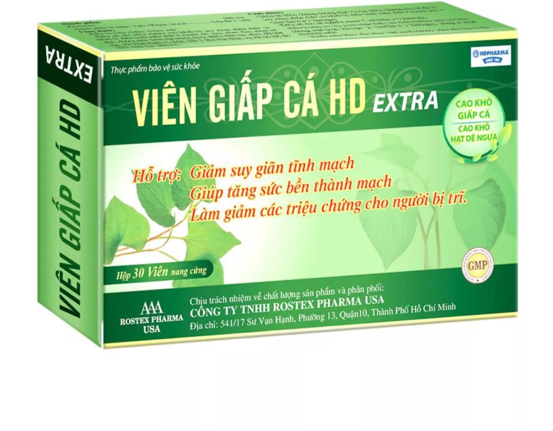 Viên Giấp Cá HD Extra giảm táo bón, giảm trĩ và các triệu chứng bị trĩ, tăng sức bền thành mạch - Hộp 30 viên - Viên Giấp Cá