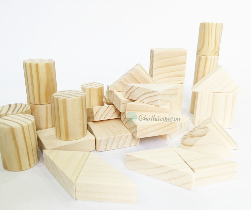 [HCM]Combo 30 miếng gỗ xếp hình bằng gỗ thông (vuông trụ tròn tam giác) làm mô hình handmade vẽ trang trí hoặc đồ chơi