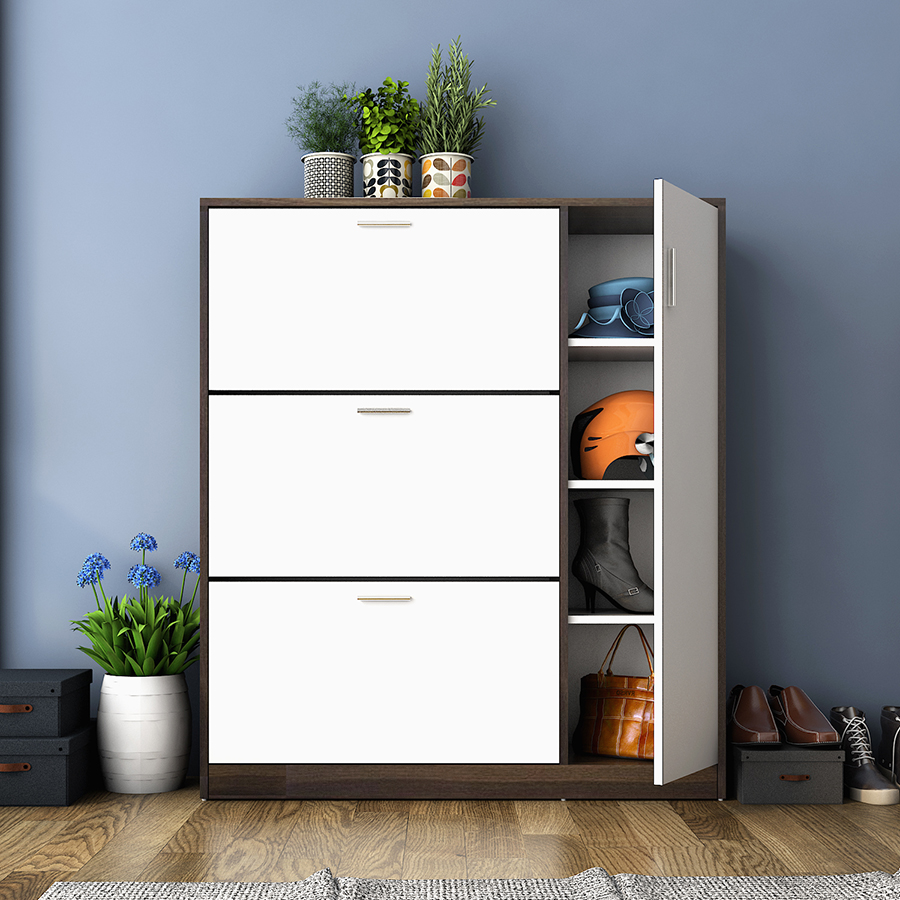 Tủ Giày Gỗ Mdf Melamine Trắng , Tủ Giày Thông Minh (4 cánh khung trắng) 1M2