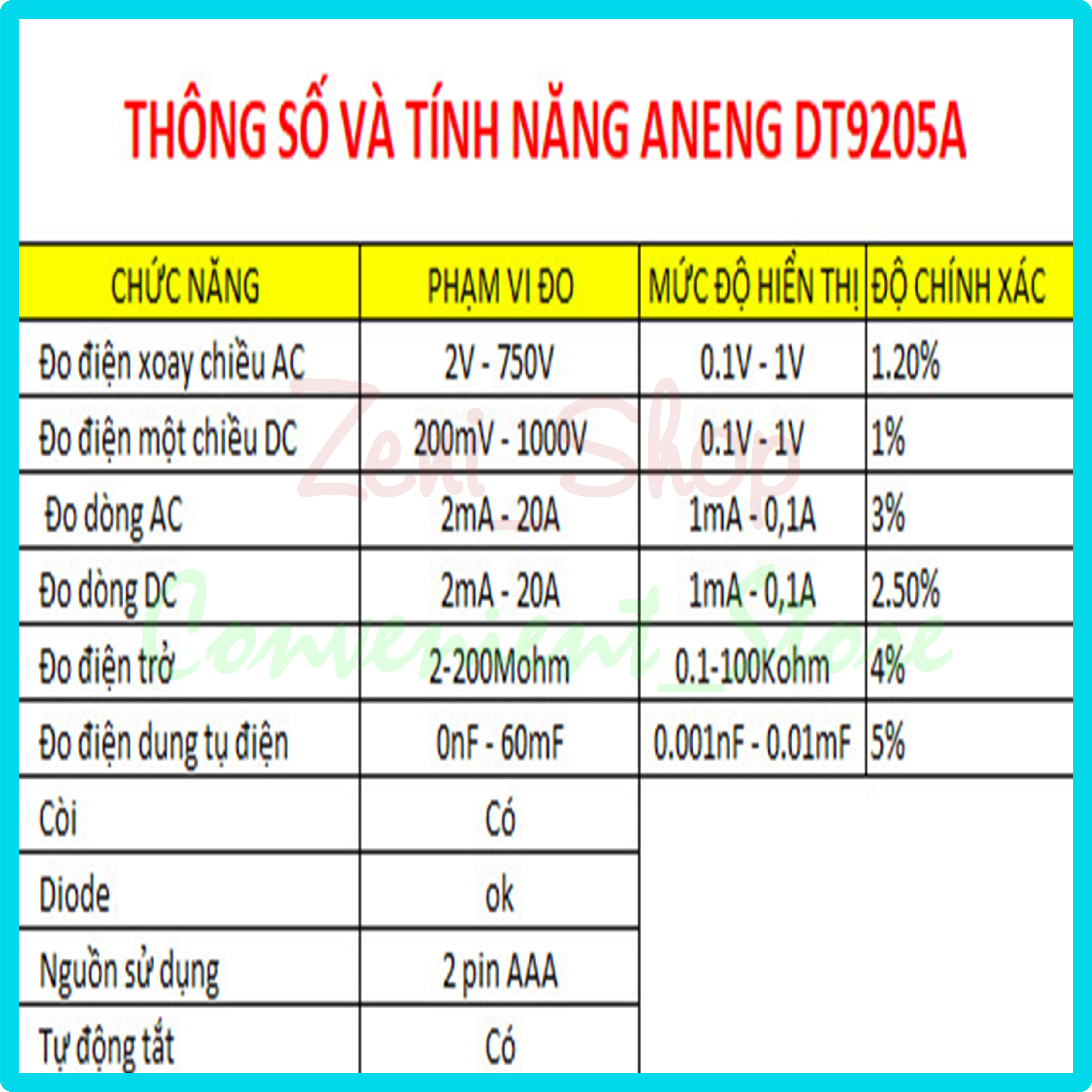 Đồng hồ vạn năng ANENG DT-9205A kỹ thuật số