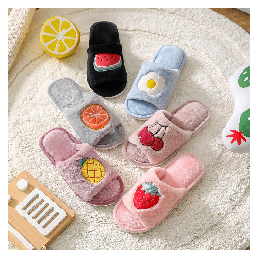 Verygood super hot non-slip thick bottom slippers cotton slippers for home decor, Cherry pineapple orange fruit style slippers