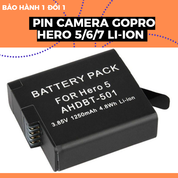 Pin Cho Camera Action Gopro Hero 5/6/7 Li-ion 1250mAh AHDBT-501 - Hàng chính hãng