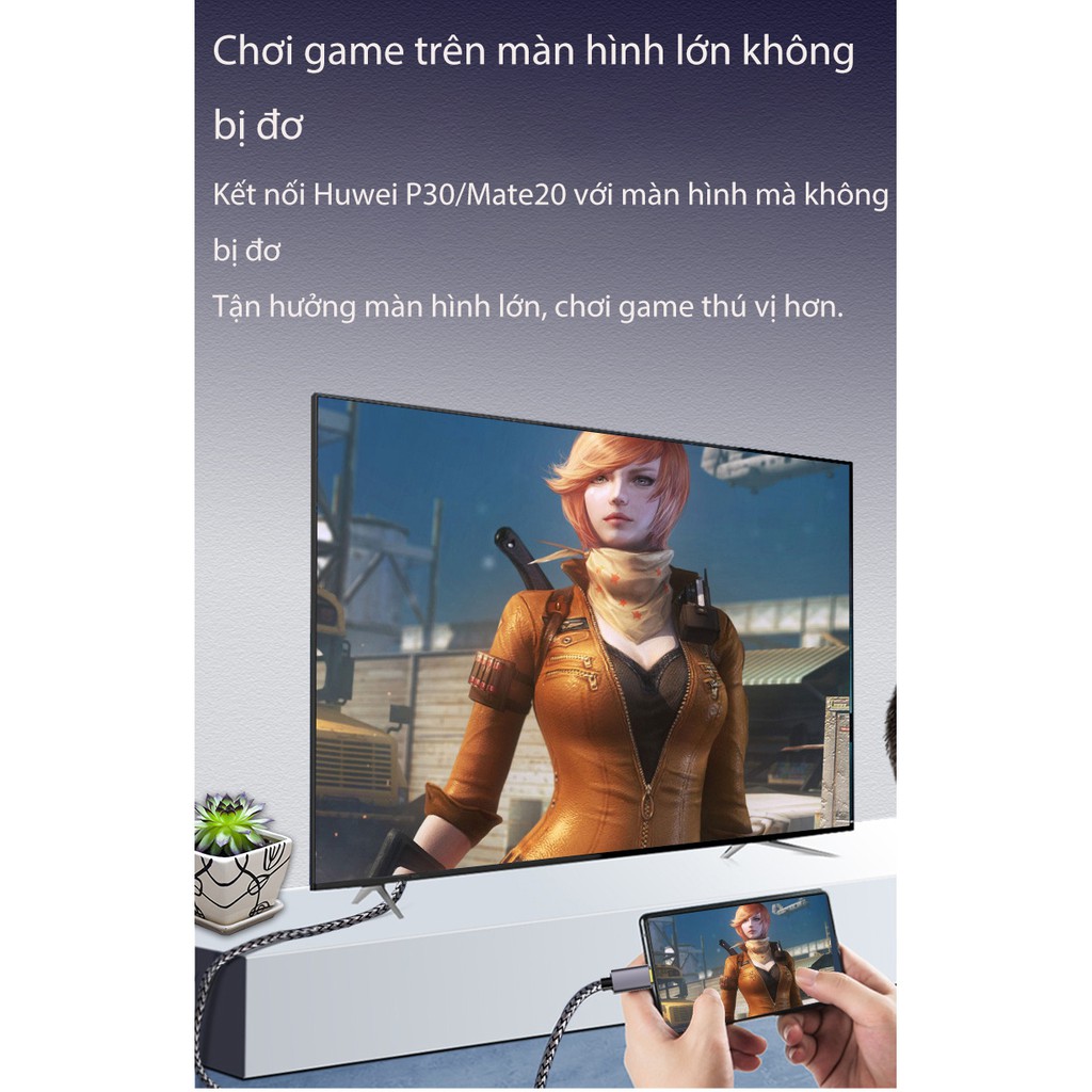 Cáp chuyển đổi USB Type C sang HDMI 2.0 HD-4K, 1m/ 2m