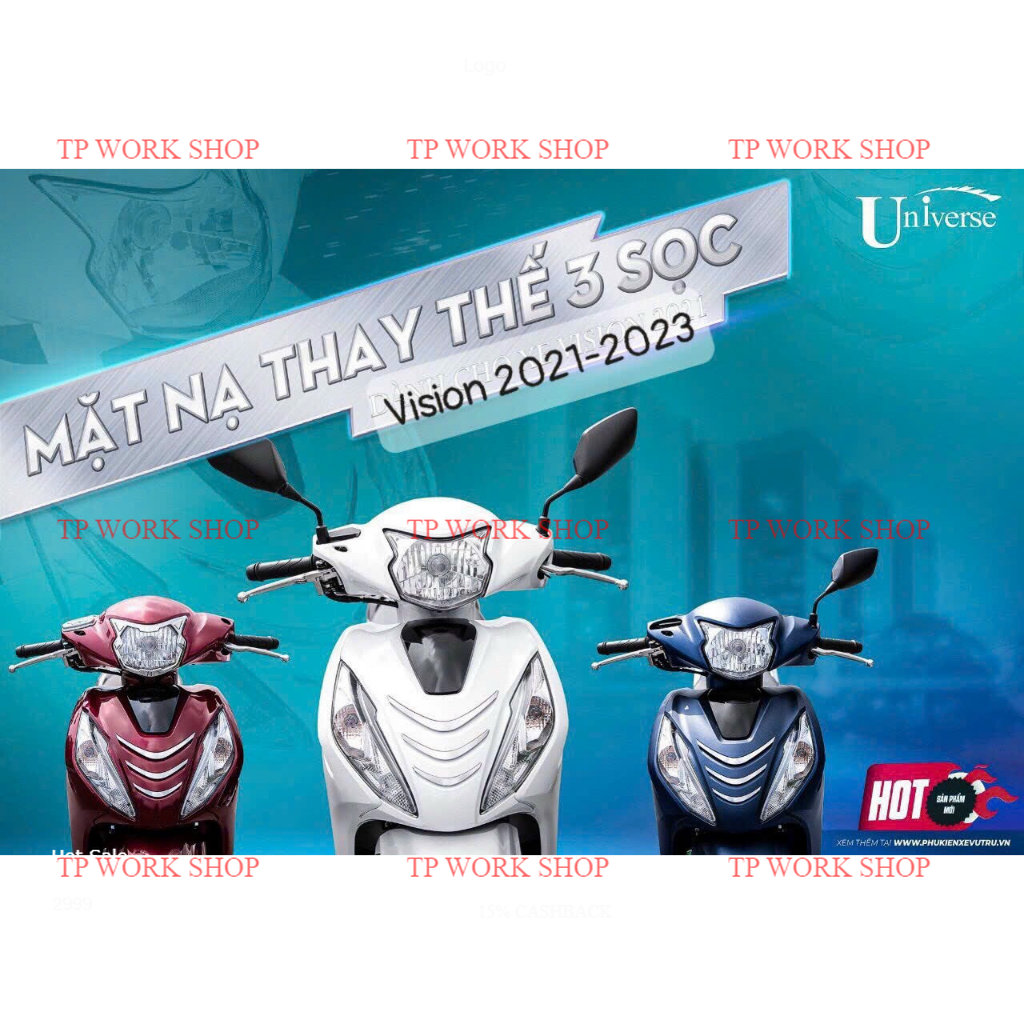 Mặt nạ xe vision 2021->2023 mẫu mới 3 sọc xi tất cả phiên bản