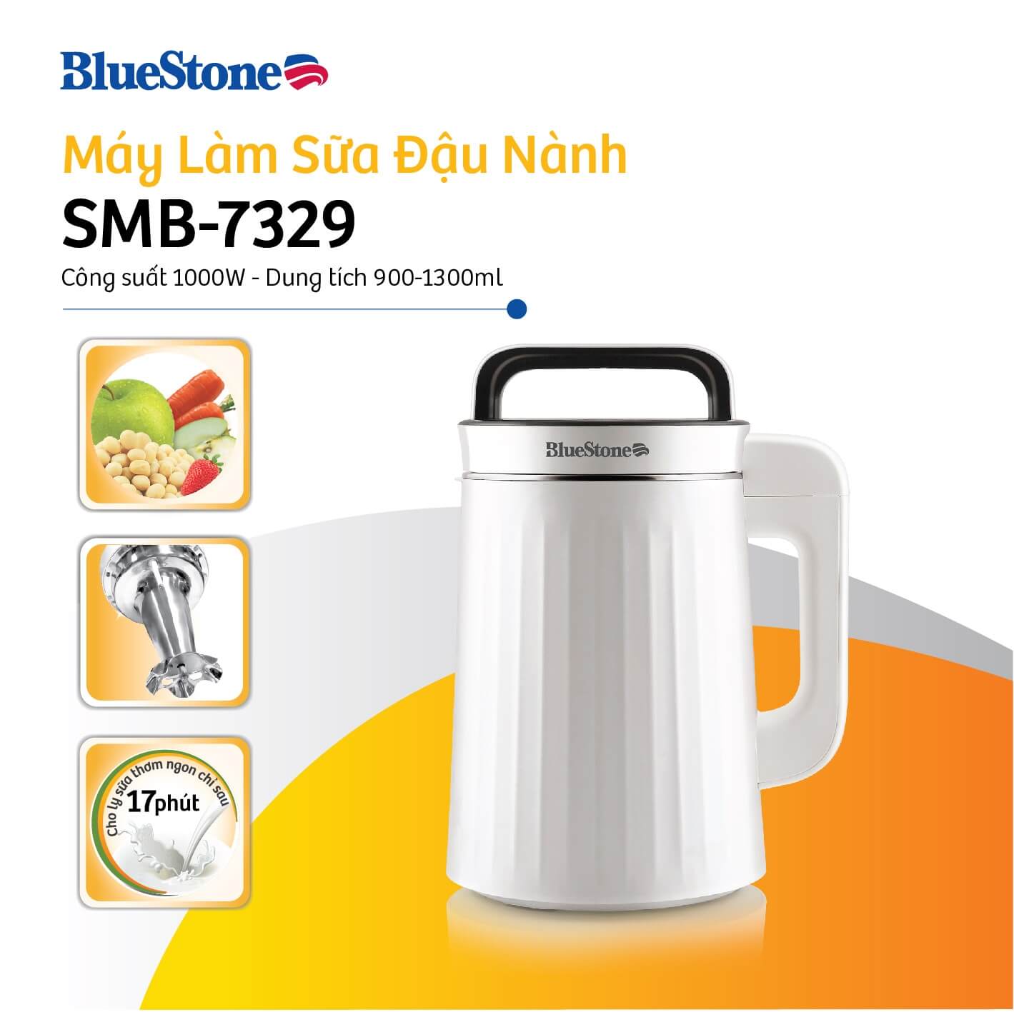 (Bảo hành chính hãng 2 năm) Máy Làm Sữa Hạt Đa Năng BlueStone SMB-7329 1.3 Lít 1000W