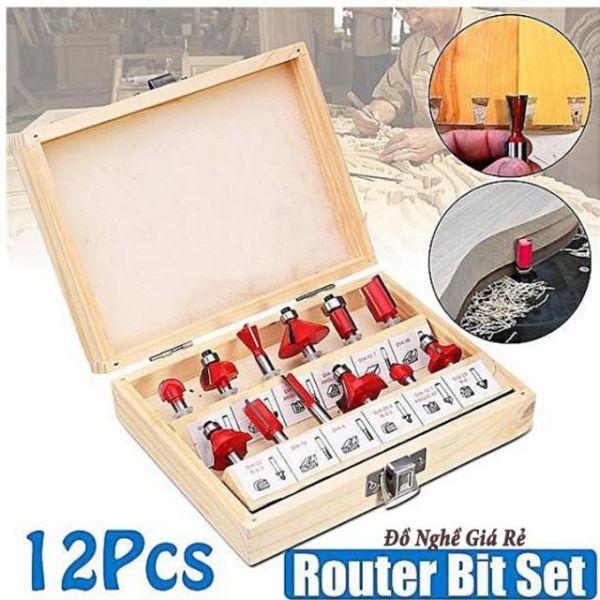 Bảng giá Bộ 12 Mũi Phay Gỗ Cao Cấp Cốt 6.3mm - Dao Soi Router Cho Máy Phay Gỗ Cầm Tay