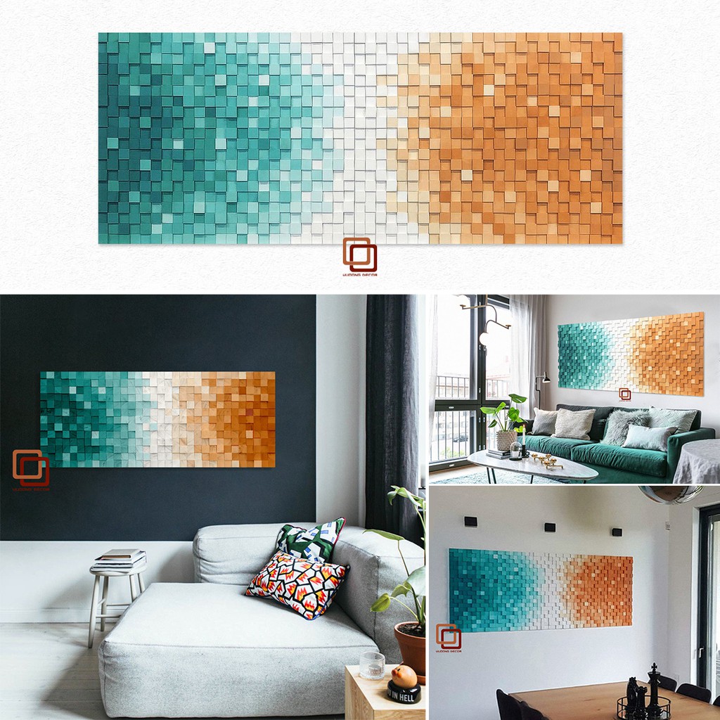 Tranh gỗ trang trí 3d vàng xanh - kích thước 40x1m