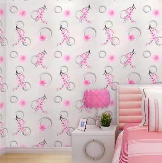 Cuộn 20m giấy dán tường cành đào hồng khổ 45cm keo dán sẵn