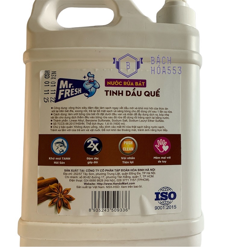 Nước rửa chén đậm đặc Mr.Fresh Hando 1.6L HD90