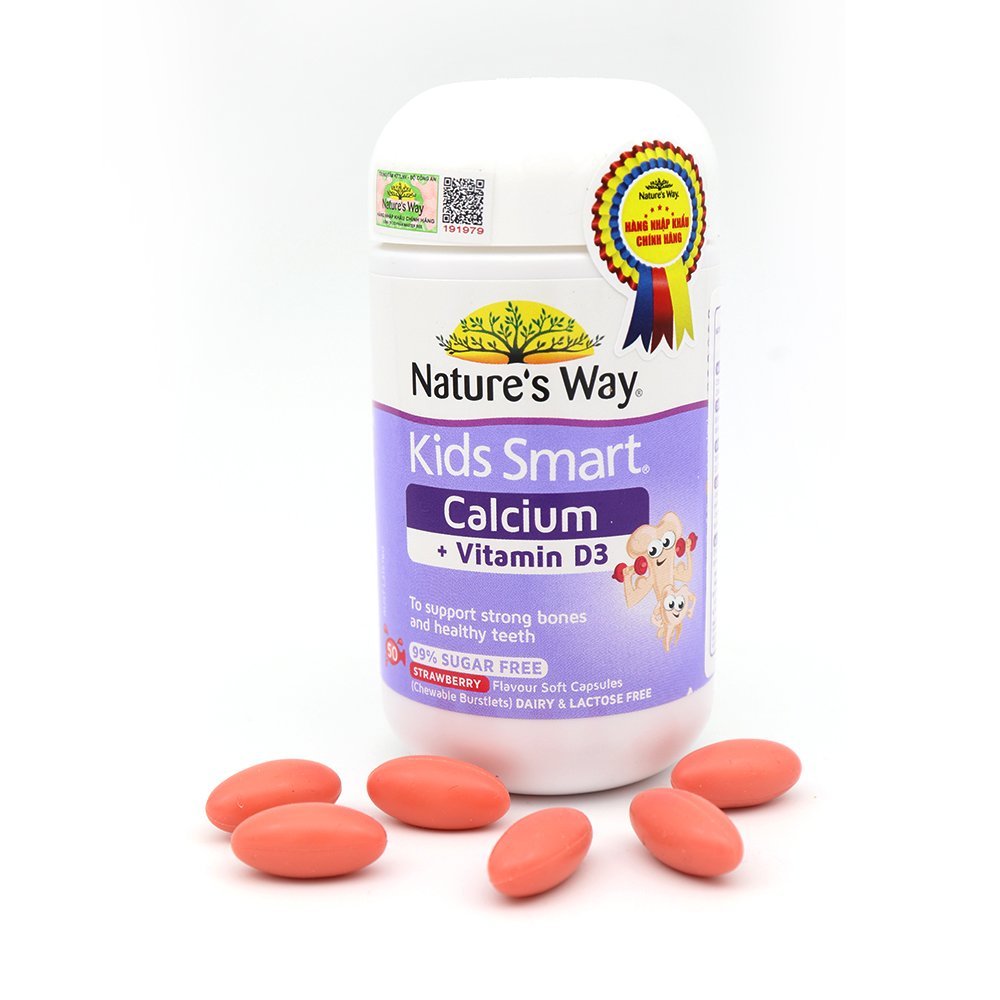 Viên Nhai Cho Bé Nature’s Way Kids Smart Calcium + Vitamin D3 Burstlets Bổ Sung Canxi Giúp Bé Phát Triển Chiều Cao