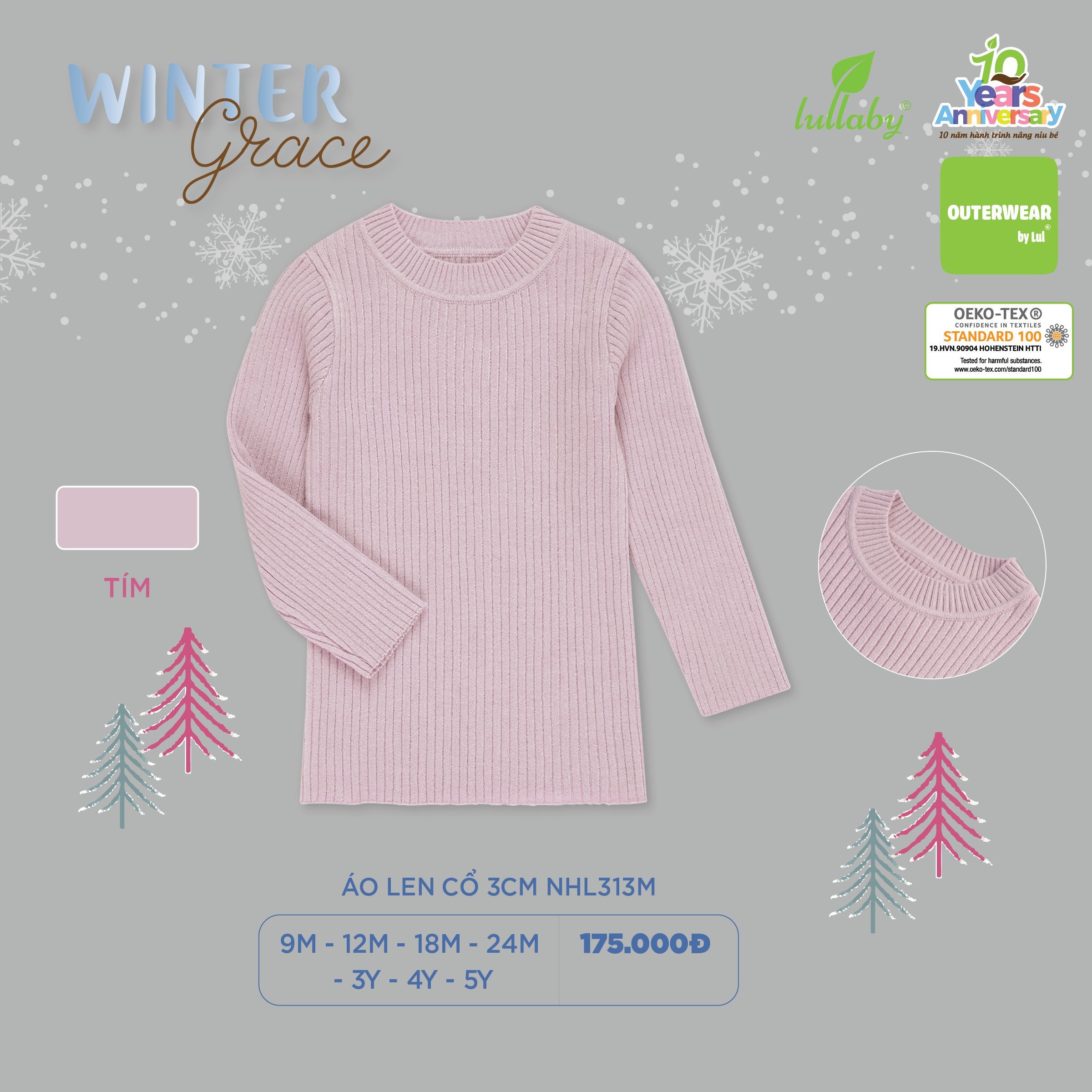 [CHÍNH HÃNG] Áo len thun gân mềm mại cổ 3cm trẻ em Lullaby
