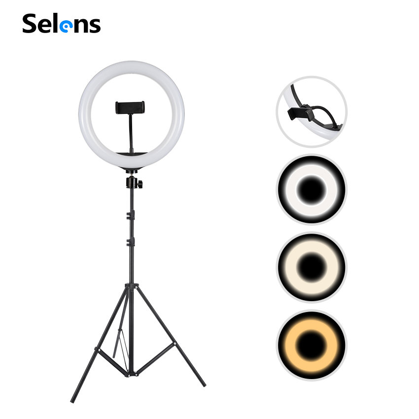 Selens LED Ring Light 26cm Dimmable Video Live Studio Lighting Round light Youtuber Facebook With 2m Tripod Stand For Vlogging Makeup Selfie